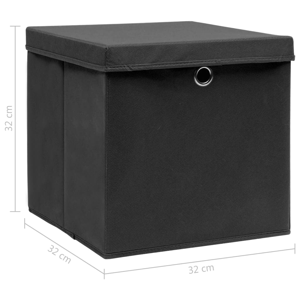 vidaXL Кутии за съхранение с капаци 4 бр черни 32x32x32 см плат