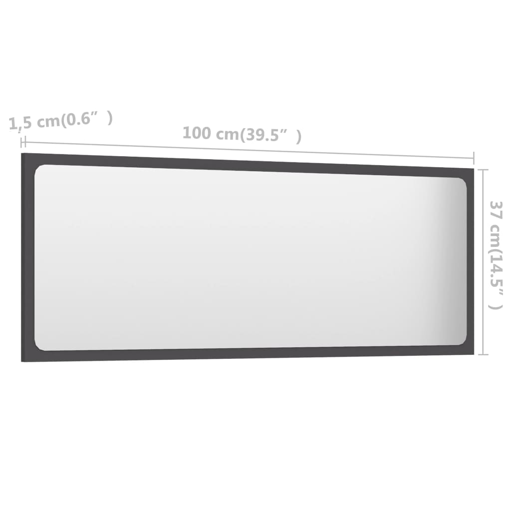 vidaXL Огледало за баня, сиво, 100x1,5x37 см, ПДЧ