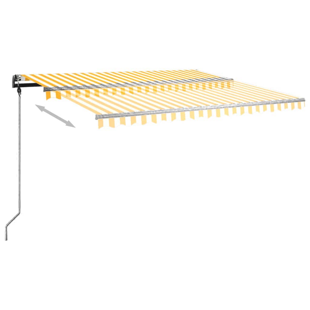 vidaXL Автоматично прибиращ се сенник с прътове, 4x3,5 м, жълто и бяло