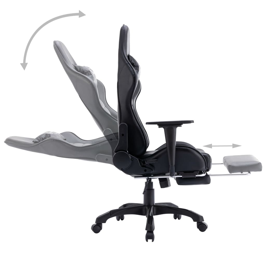 vidaXL Геймърски стол с подложка за крака, черен, изкуствена кожа