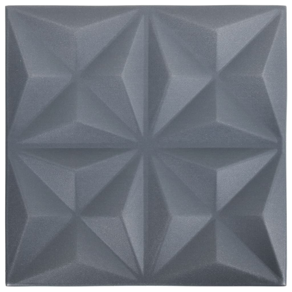 vidaXL 3D стенни панели, 12 бр, 50x50 см, оригами сиво, 3 м²