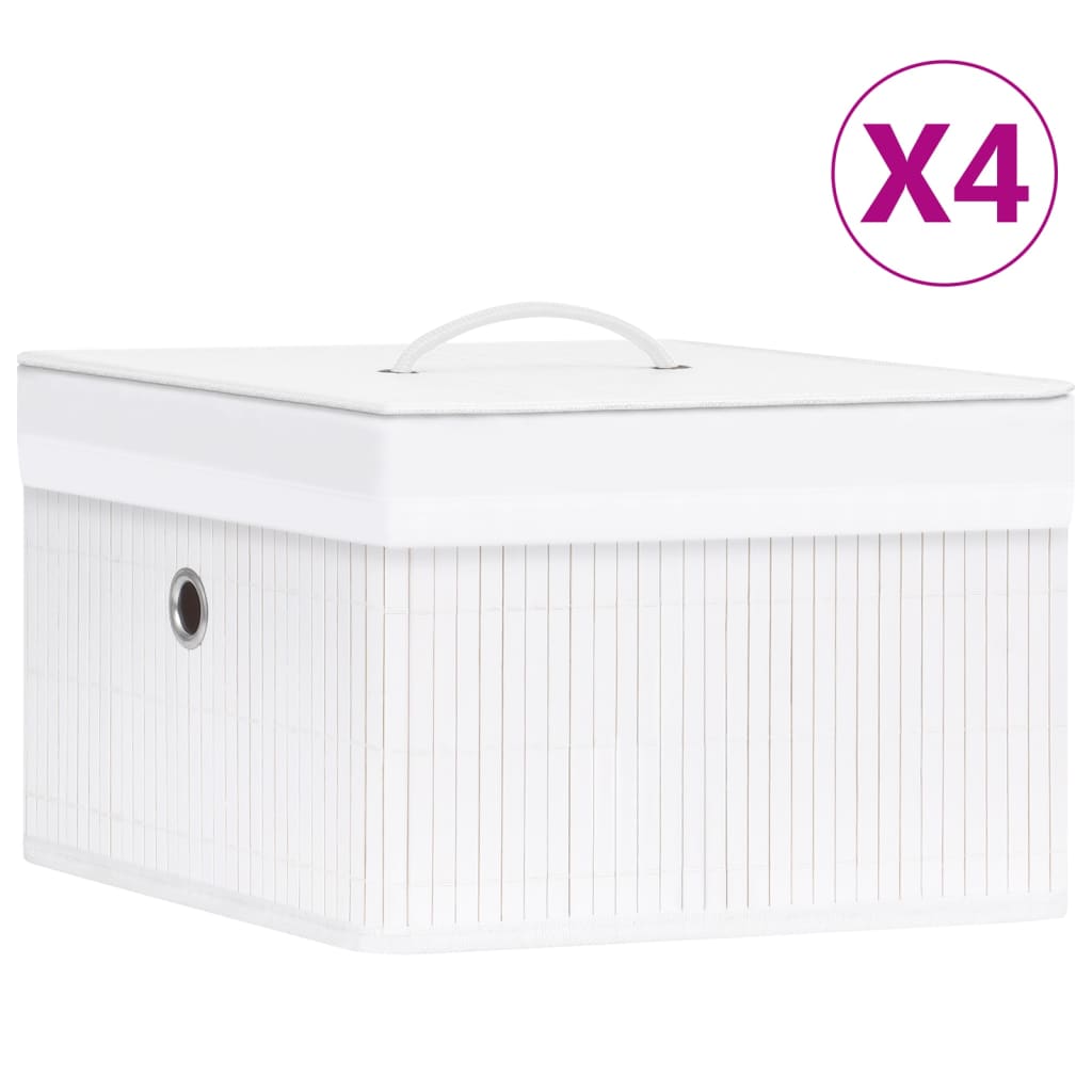 vidaXL Бамбукови кутии за съхранение 4 бр бели