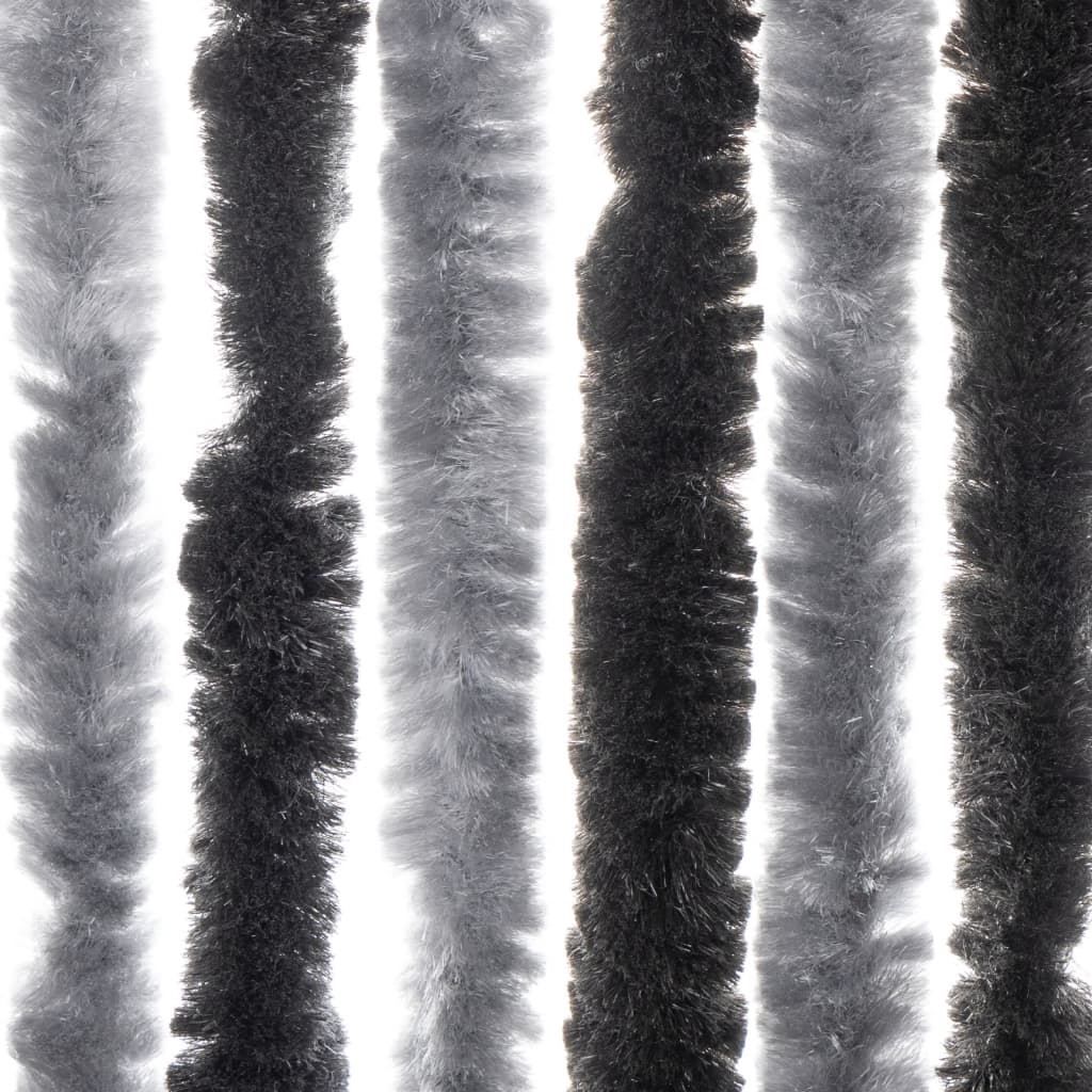 vidaXL Ресни за врата против мухи, сиво и черно, 90x200 см, шенил