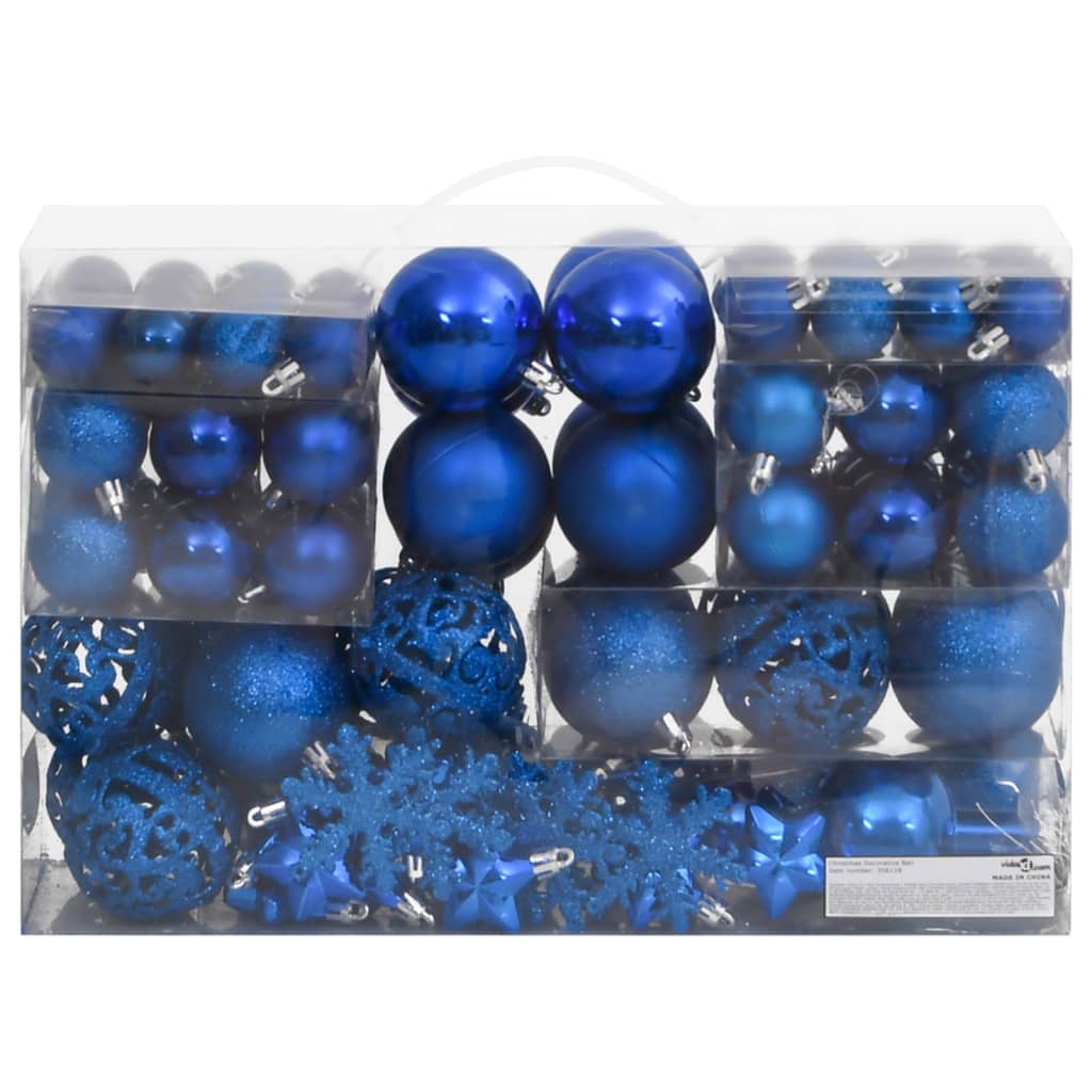 vidaXL Комплект коледни топки от 111 части, сини, полистирен