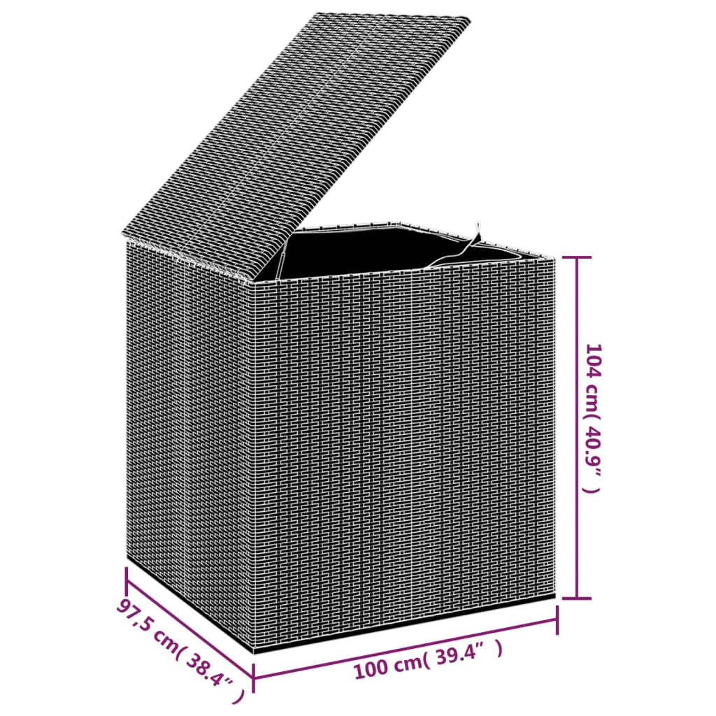 vidaXL Кутия за градински възглавници PE Ратан 100x97,5x104 см черна