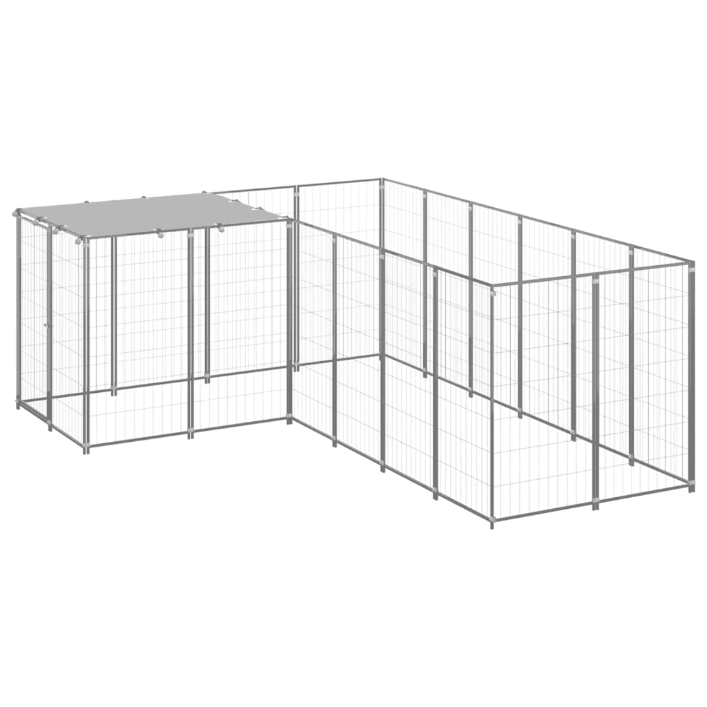 vidaXL Клетка за кучета, сребриста, 4,84 м², стомана