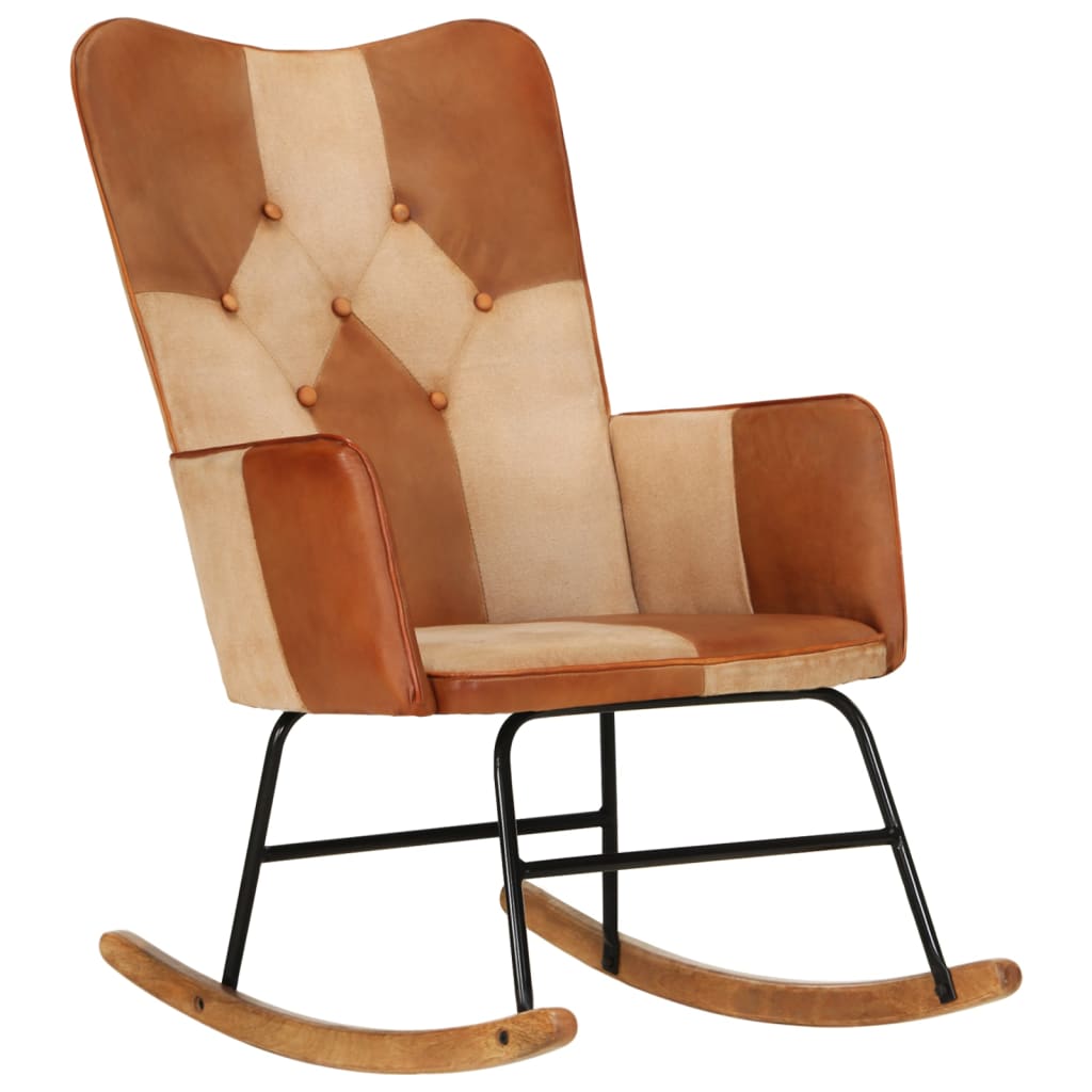 vidaXL Люлеещ стол, кафяв, естествена кожа и платно