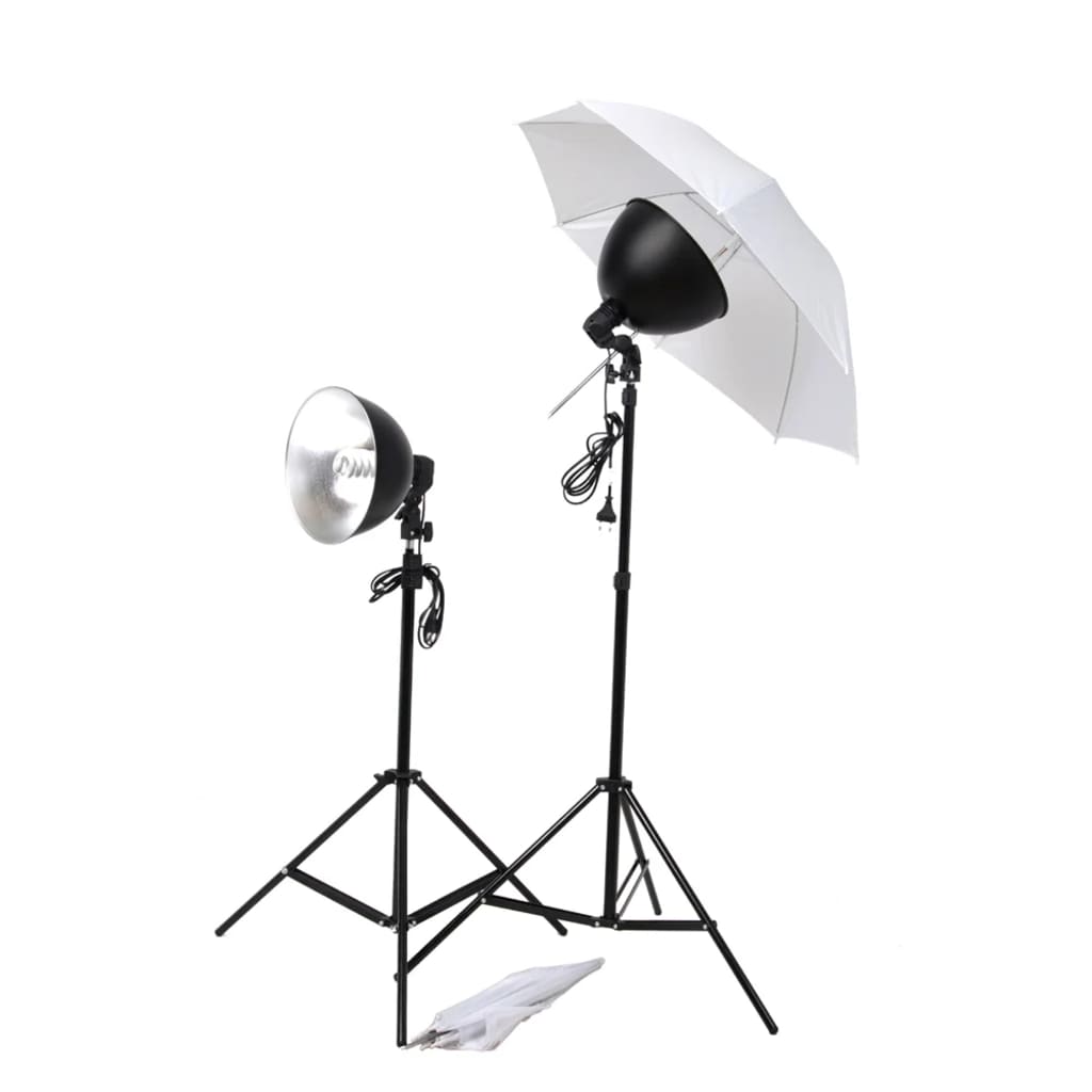 vidaXL Комплект за студийно осветление: чадъри, лампи и стативи
