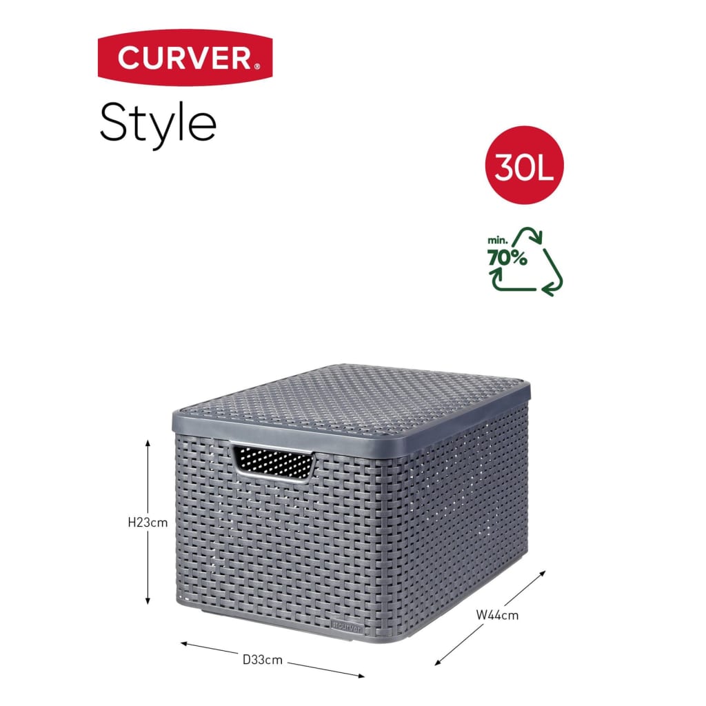 Curver Кутия за съхранение с капак "Style" L 30 л сребрист металик