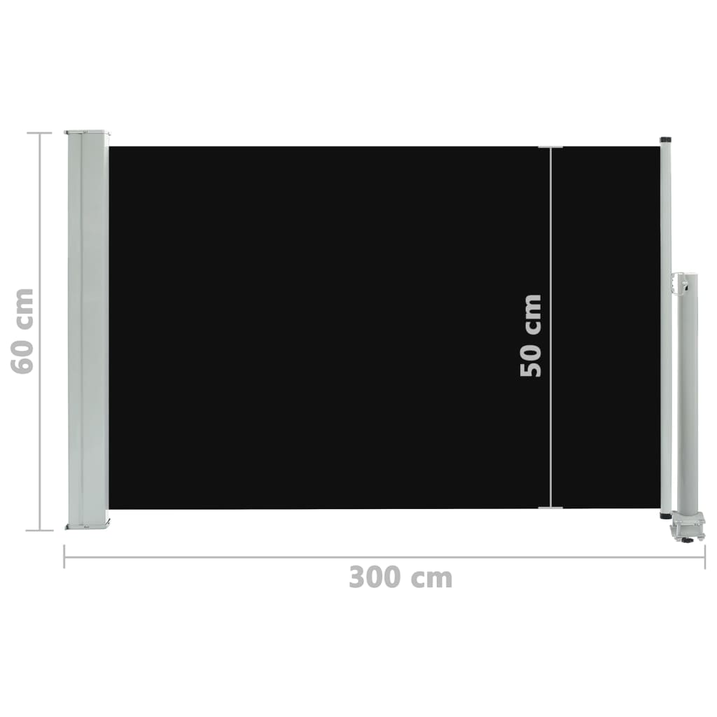 vidaXL Прибираща се дворна странична тента, 60x300 см, черна