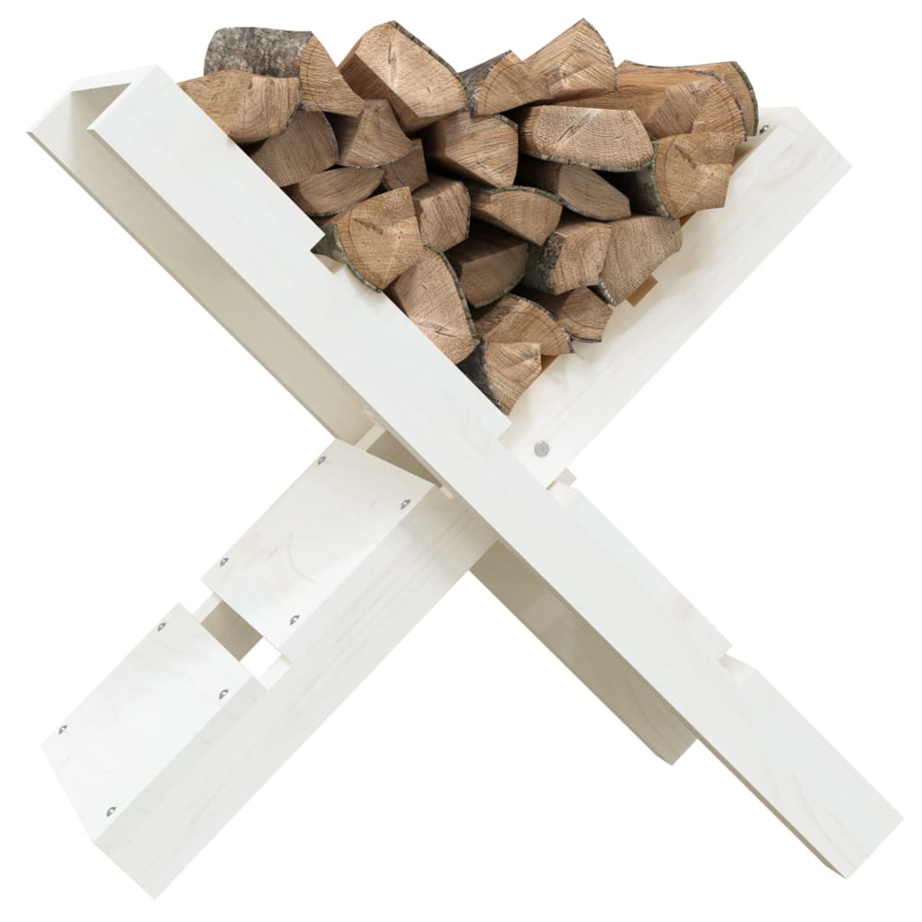 vidaXL Поставка за дърва, бяла, 47x39,5x48 см, борово дърво масив