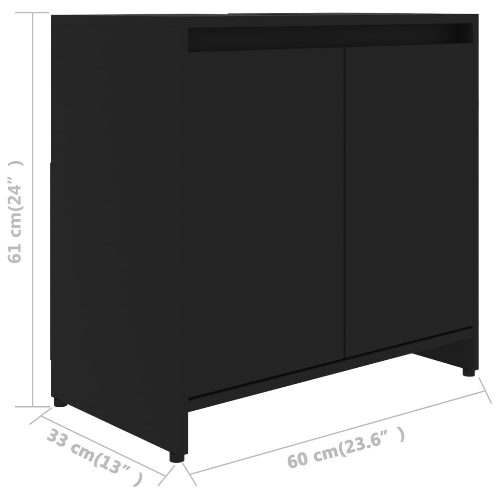 vidaXL Шкаф за баня, черен, 60x33x61 см, ПДЧ
