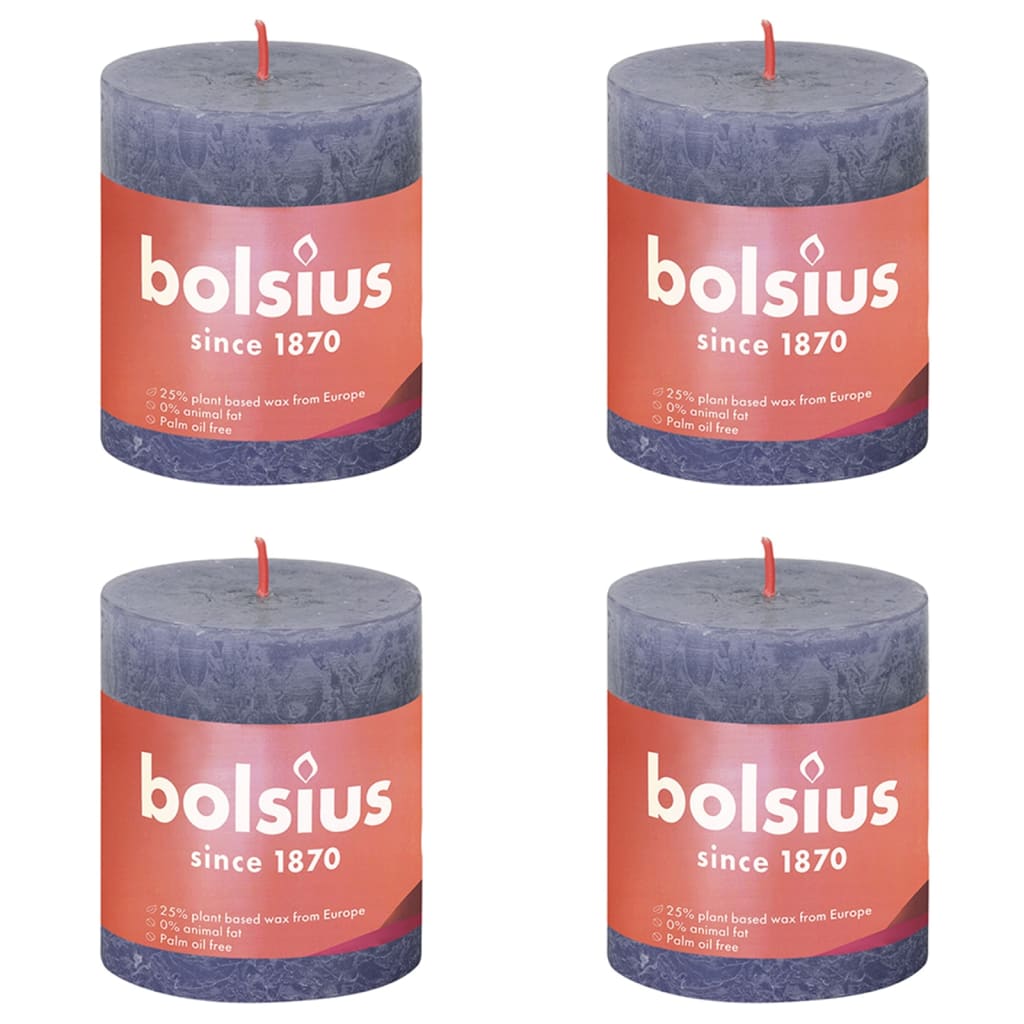 Bolsius Рустик колонни свещи Shine, 4 бр, 80x68 мм, син здрач