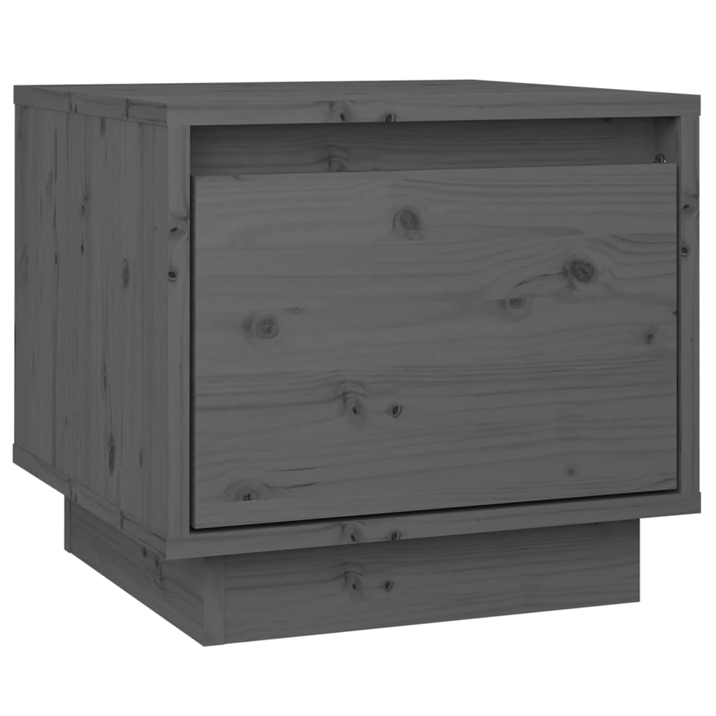 vidaXL Нощно шкафче, сиво, 35x34x32 см, борово дърво масив