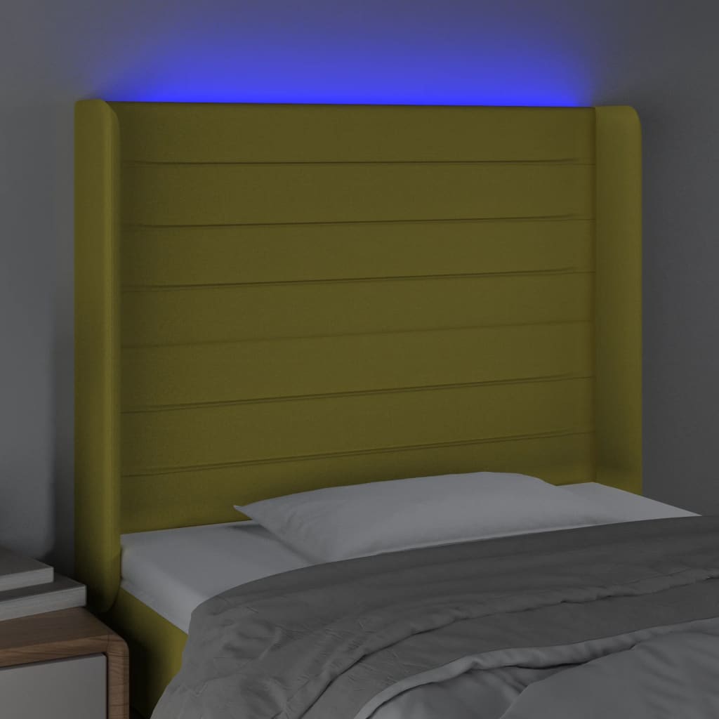 vidaXL LED горна табла за легло, зелена, 103x16x118/128 см, плат