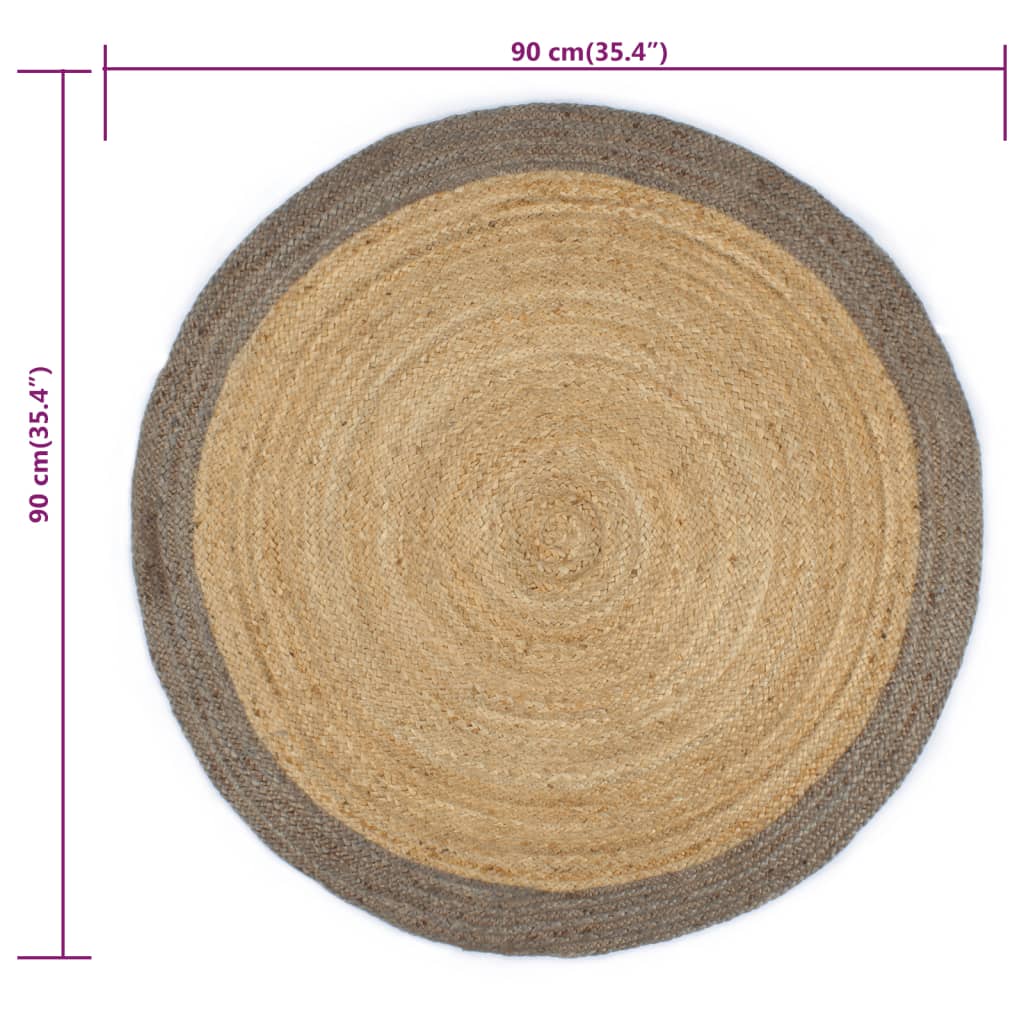 vidaXL Ръчно тъкан килим от юта, сив кант, 90 см