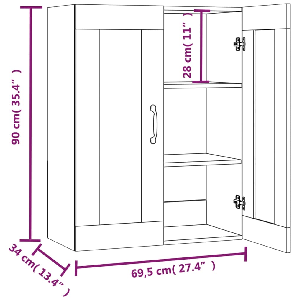 vidaXL Окачен стенен шкаф, опушен дъб, 69,5x34x90 см