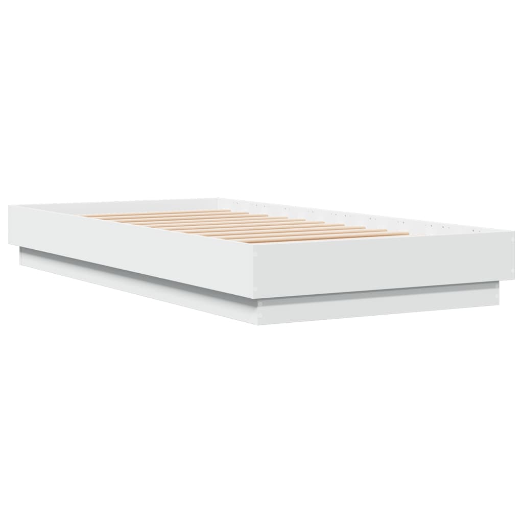 vidaXL Рамка за легло с LED осветление, бяла, 90x190 см