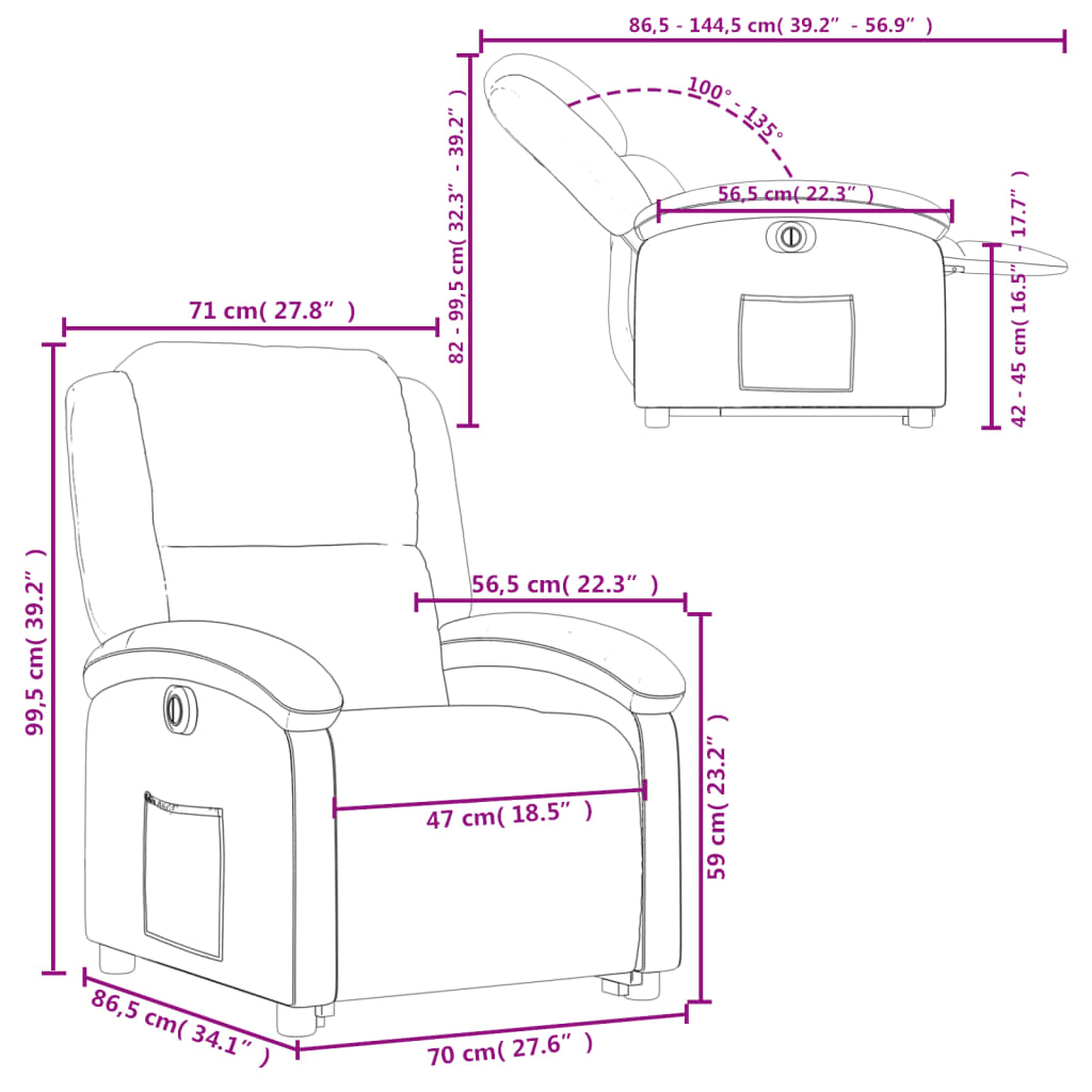vidaXL Електрически изправящ реклайнер стол, тъмносив, текстил