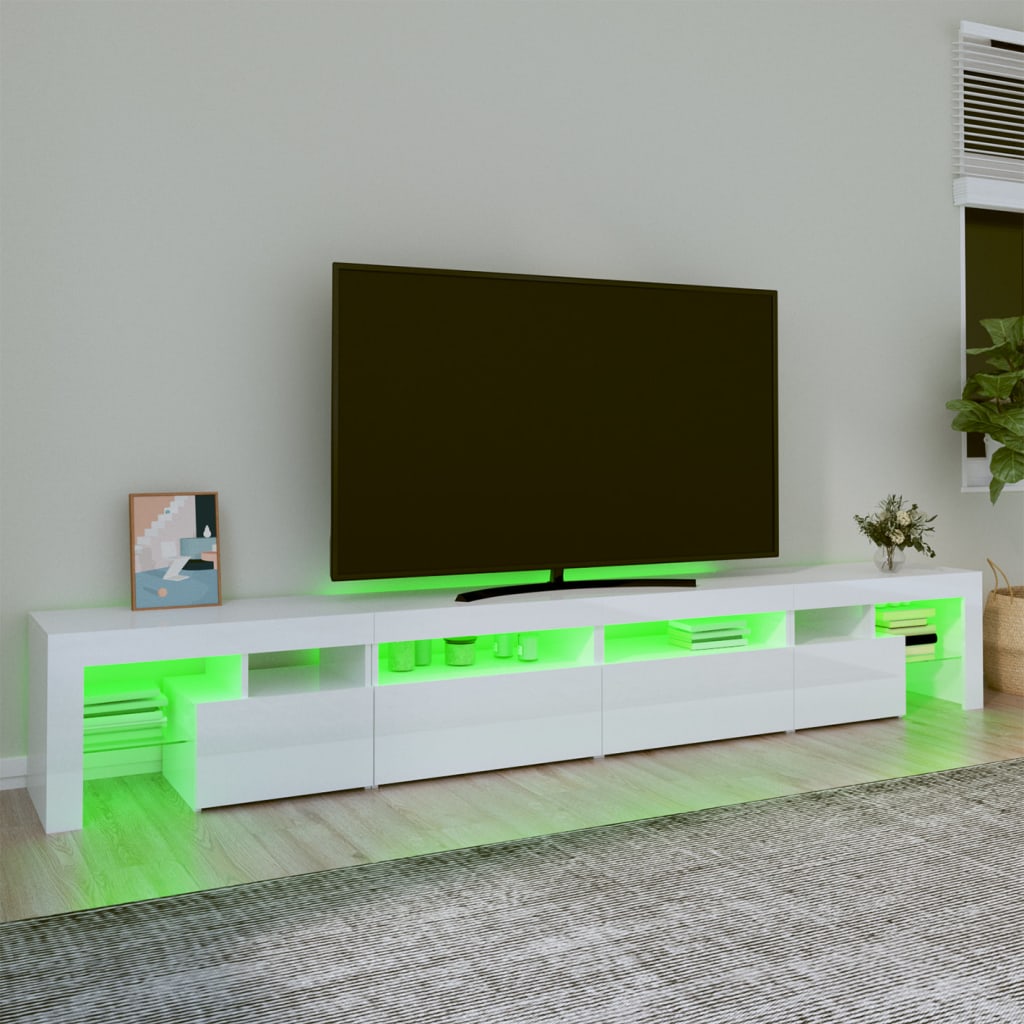 vidaXL ТВ шкаф с LED осветление, бял гланц, 260x36,5x40 см