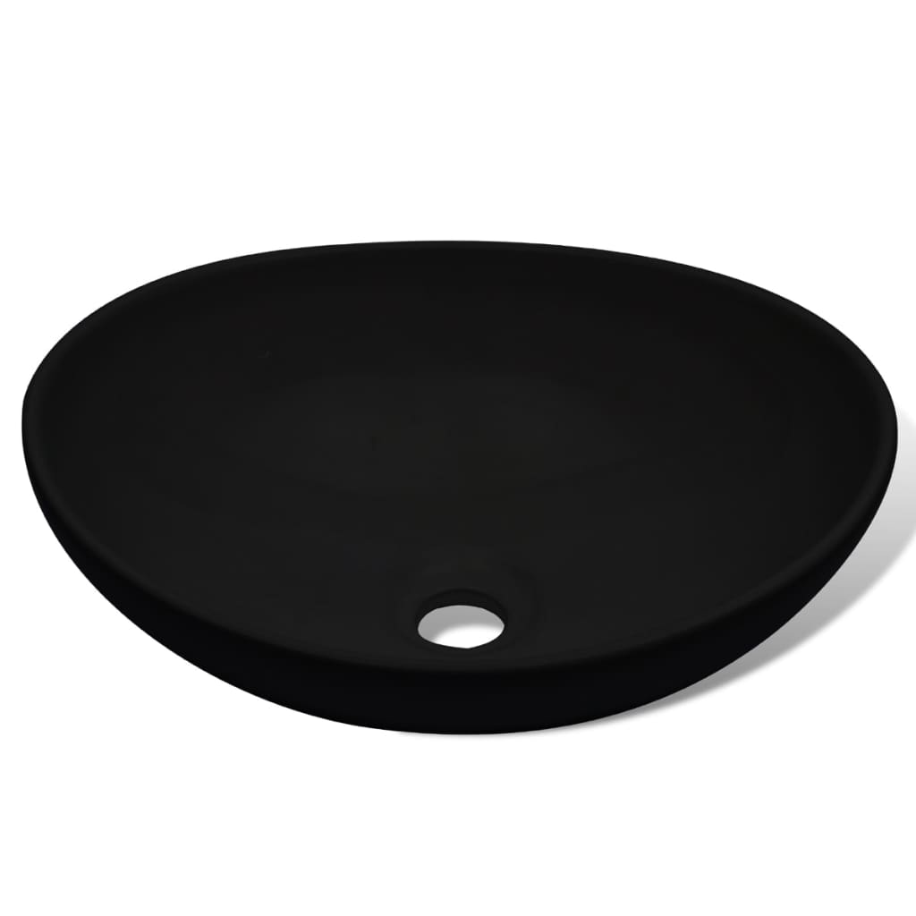 vidaXL Керамична мивка, 40x33 см, овална, черна
