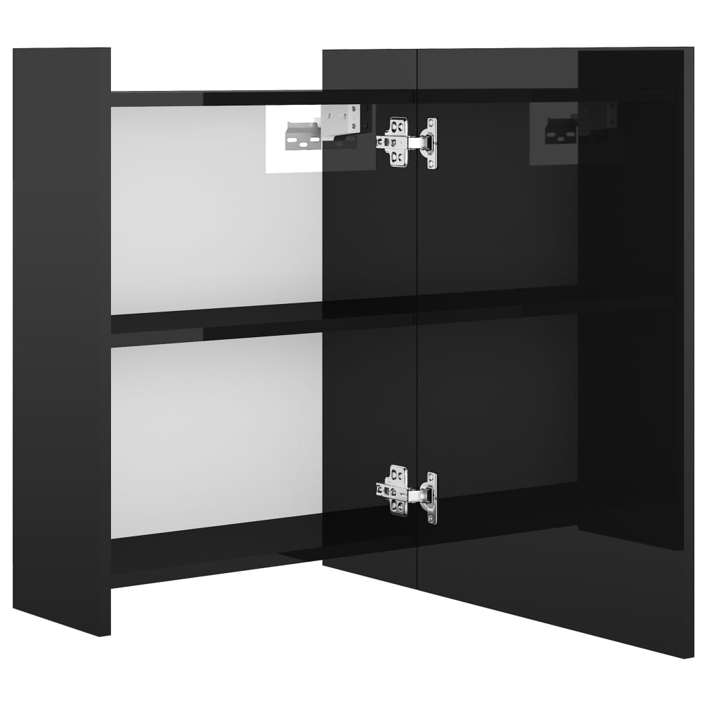 vidaXL Шкаф за баня с огледало, черен гланц, 62,5x20,5x64 см, ПДЧ