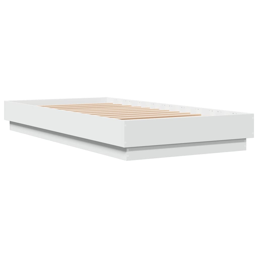 vidaXL Рамка за легло с LED осветление, бяла, 90x190 см