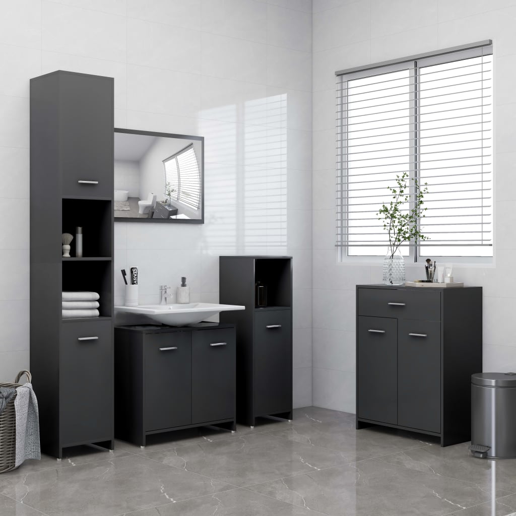 vidaXL Шкаф за баня, сив, 60x33x80 см, ПДЧ