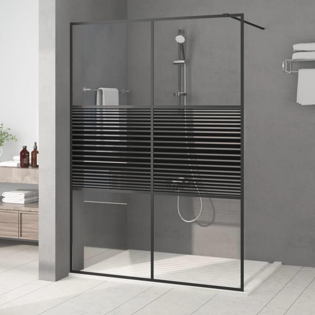 vidaXL Параван за баня, черен, 140x195 см, прозрачно ESG стъкло