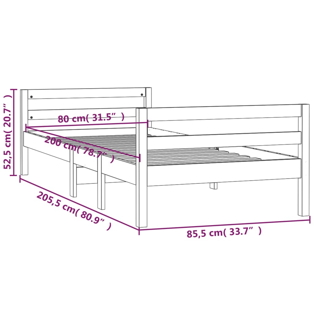 vidaXL Рамка за легло, меденокафяво, 80x200 см, борово дърво масив