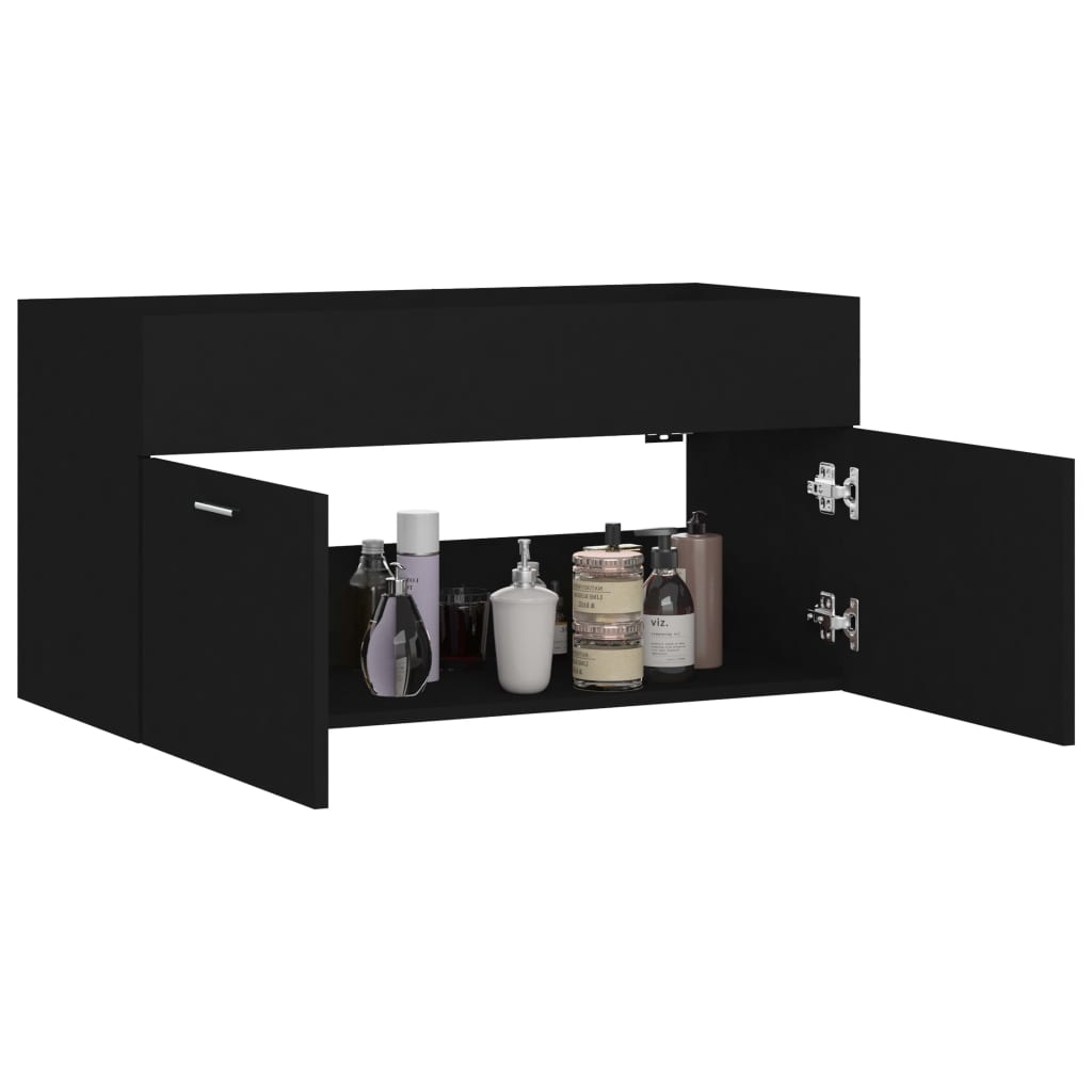 vidaXL Долен шкаф за мивка, черен, 90x38,5x46 см, ПДЧ