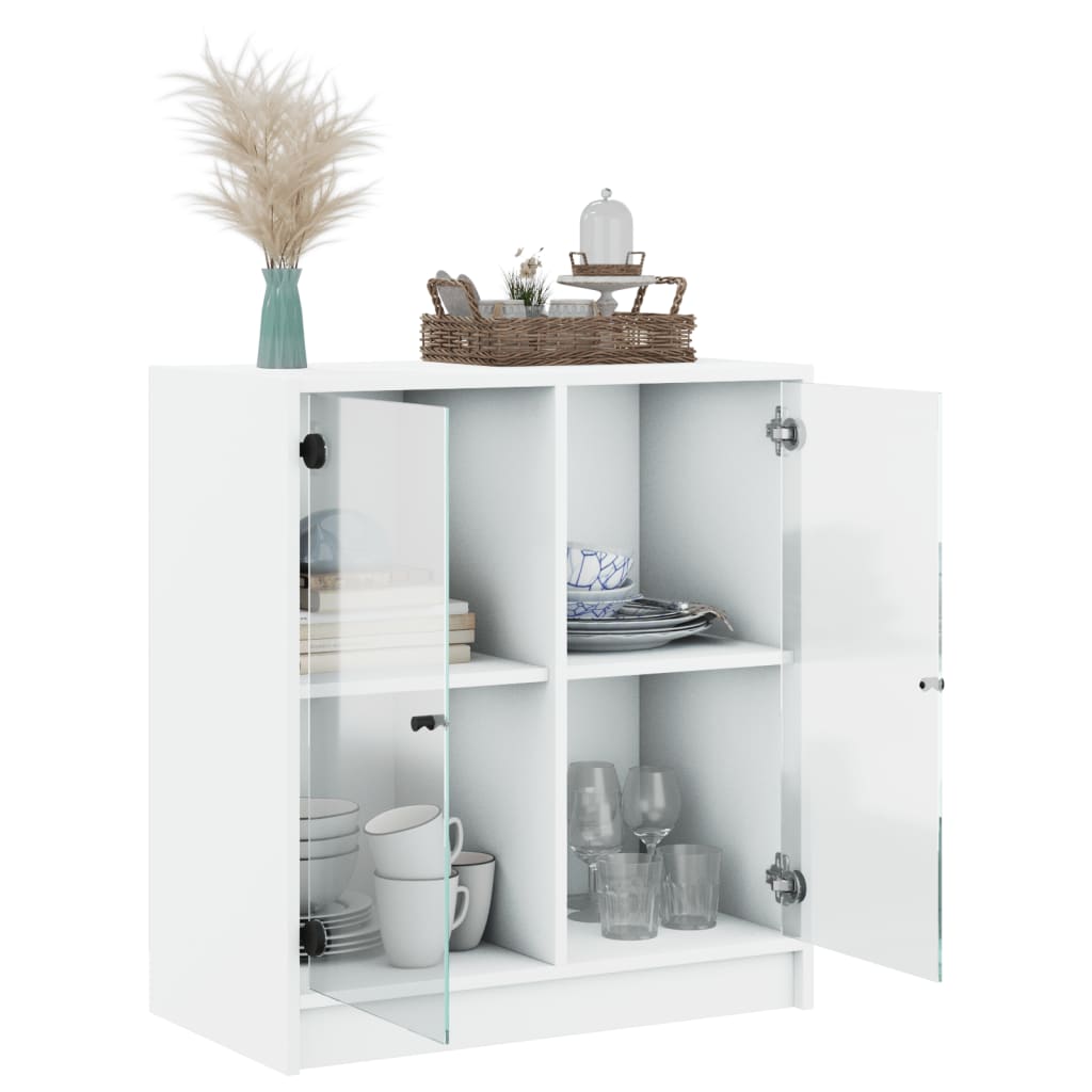 vidaXL Страничен шкаф със стъклени врати, бяла, 68x37x75,5 cm