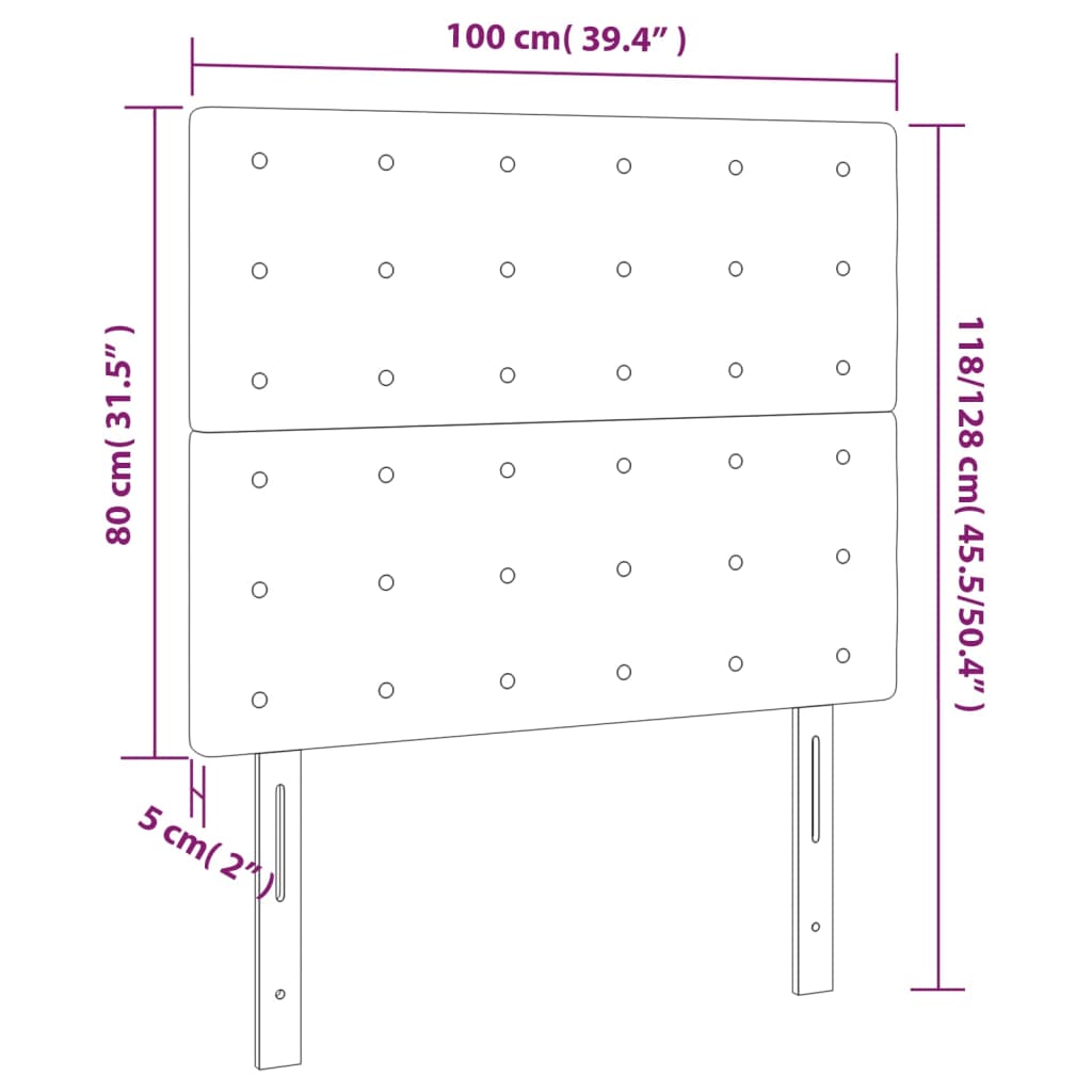 vidaXL Горни табли за легло 2 бр сива, 100x5x78/88 см, изкуствена кожа