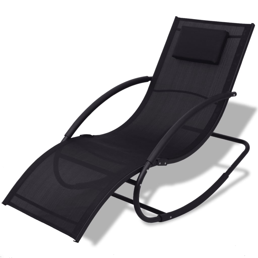 vidaXL Люлеещ се стол, черен, стомана и textilene