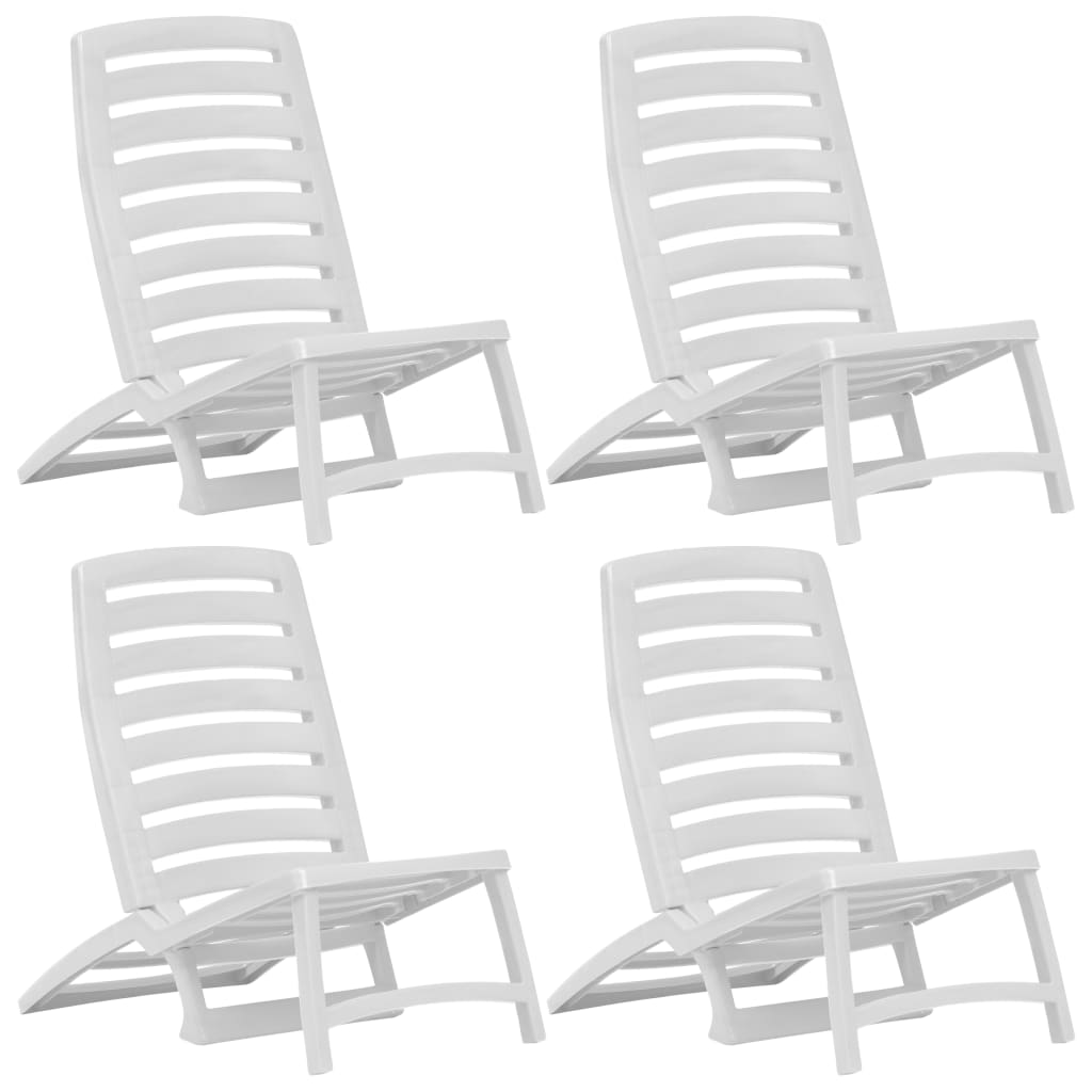 vidaXL Сгъваеми плажни столове, 4 бр, пластмаса, бели