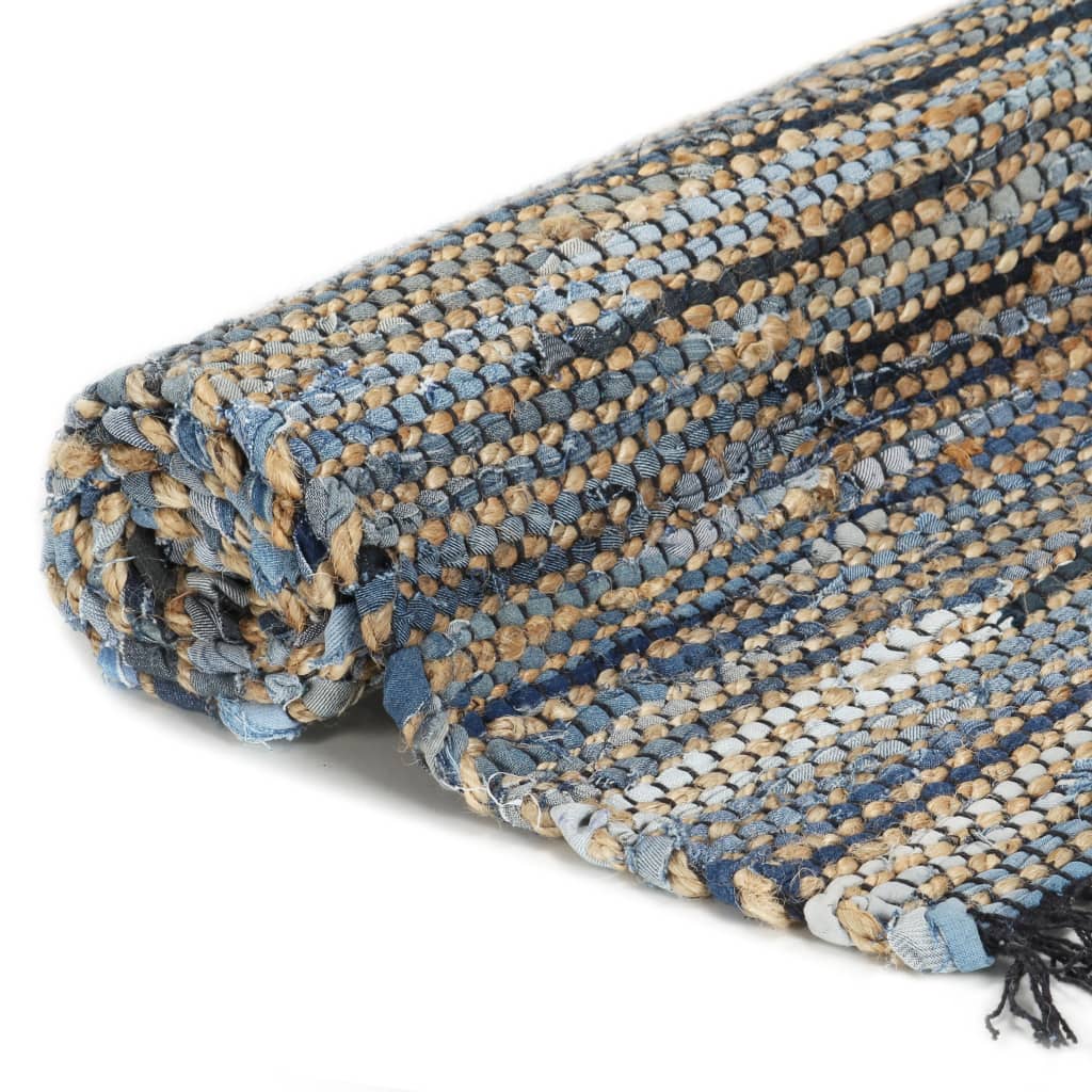 vidaXL Ръчно тъкан Chindi килим, деним, юта, 120x170 см, пъстър