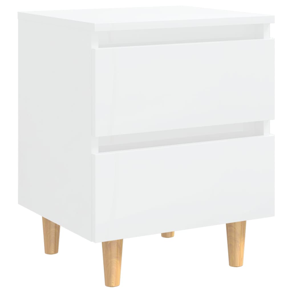 vidaXL Нощни шкафчета с борови крака, 2 бр, бял гланц, 40x35x50 см