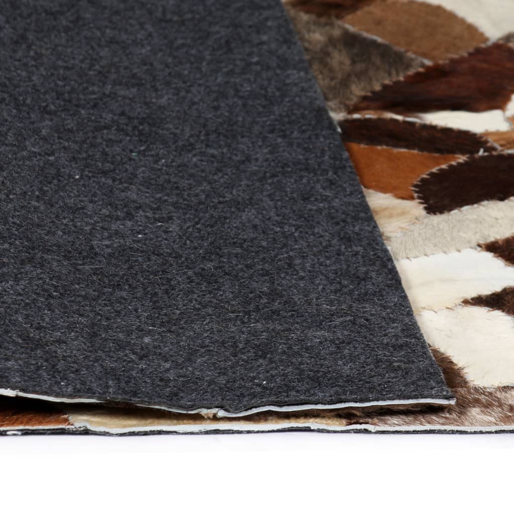 vidaXL Пачуърк килим от кожа, 80x150 см, кафяво/бяло