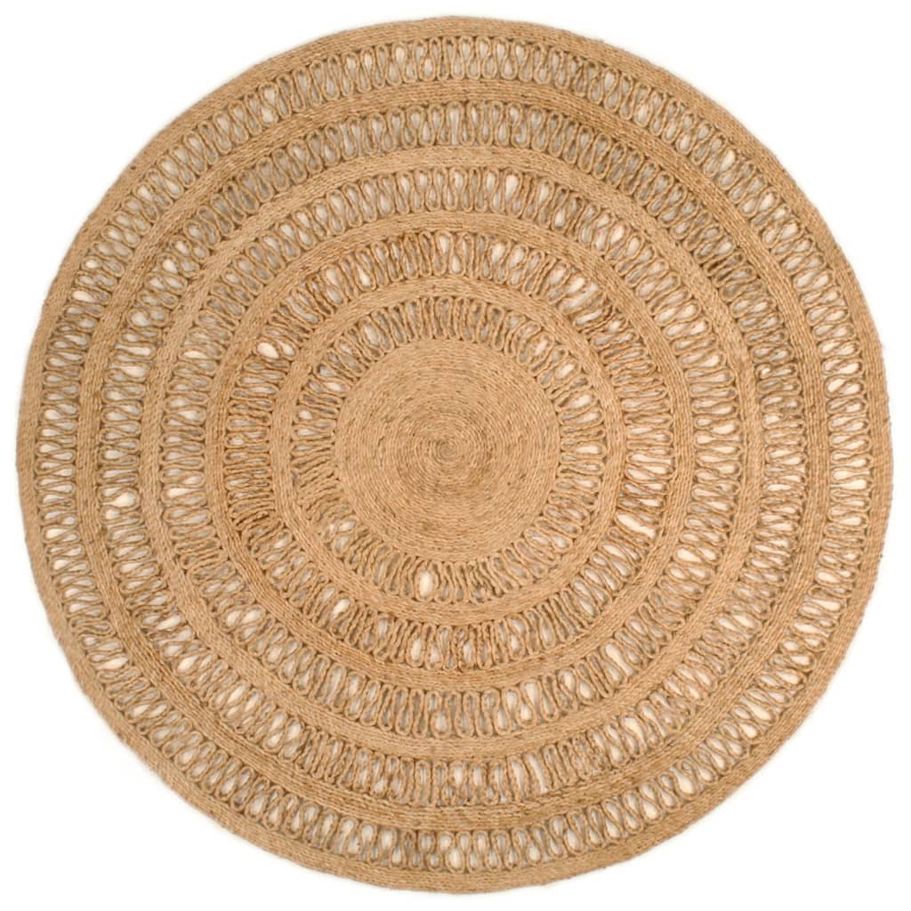 vidaXL Ръчно плетен килим, юта, 150 см, кръгъл