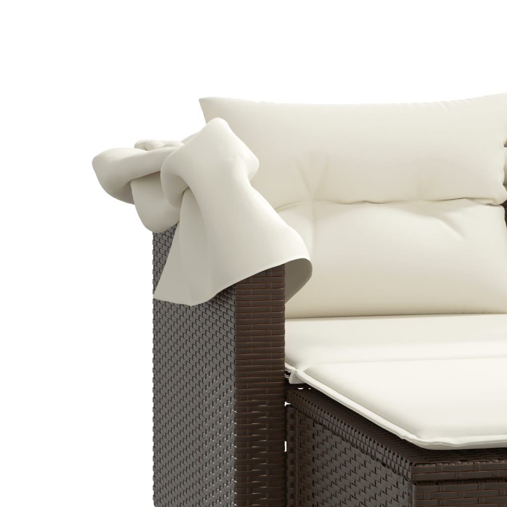 vidaXL 2-местен градински диван със сенник и табуретки кафяв полиратан