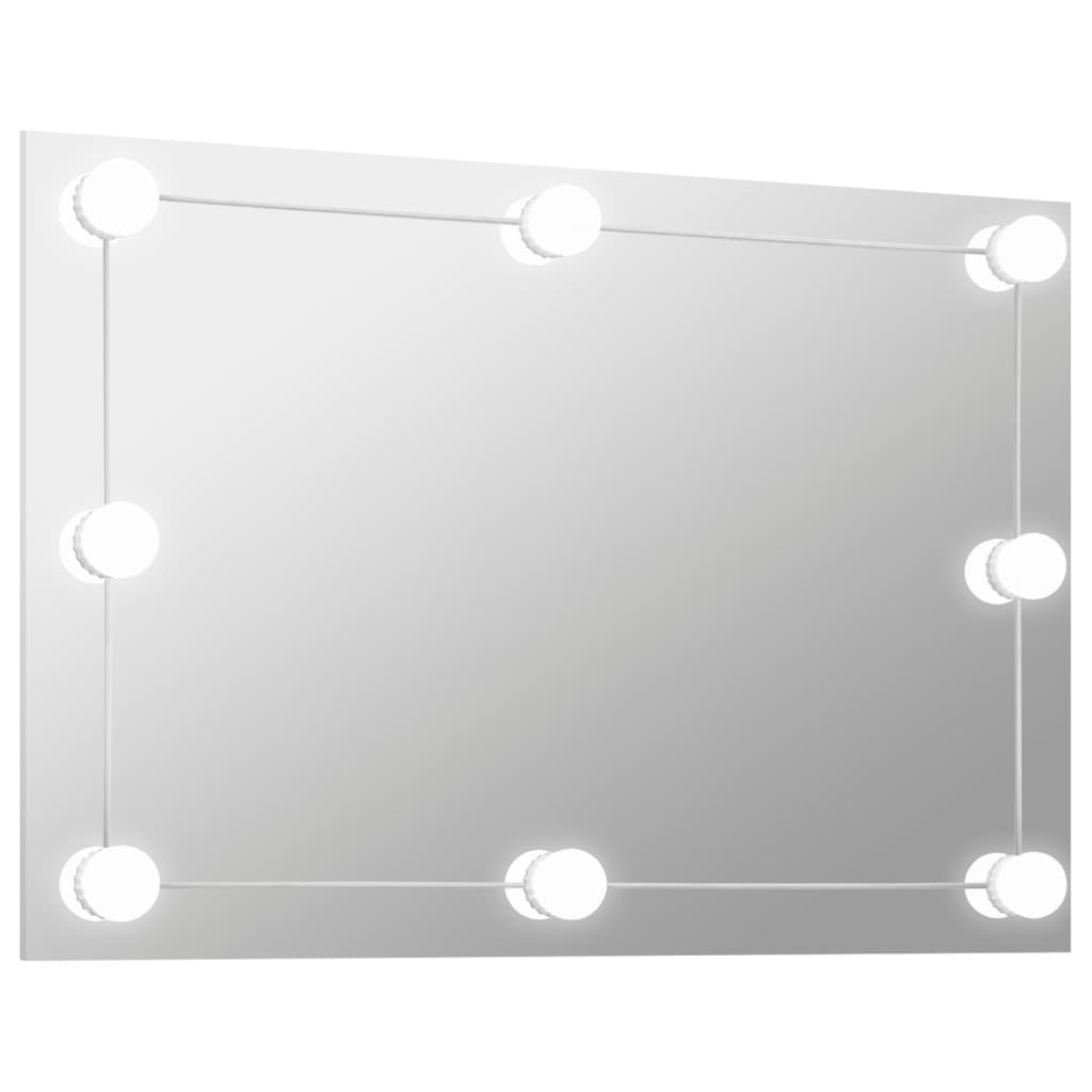 vidaXL Стенно огледало без рамка, с LED лампи, правоъгълно, стъкло
