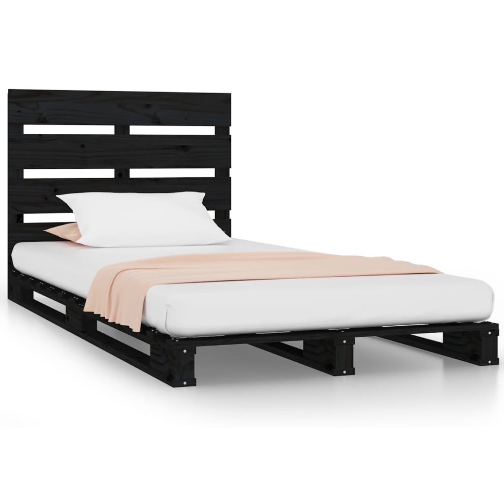 vidaXL Рамка за легло, черна, бор масив, 75x190 см, Small Single