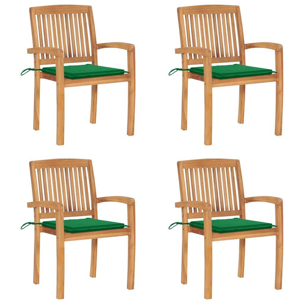 vidaXL Стифиращи градински столове с възглавници 4 бр тик масив