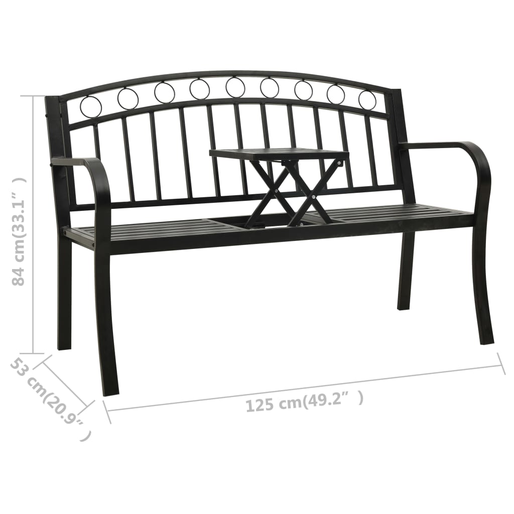 vidaXL Градинска пейка с маса, 125 см, стомана, черна