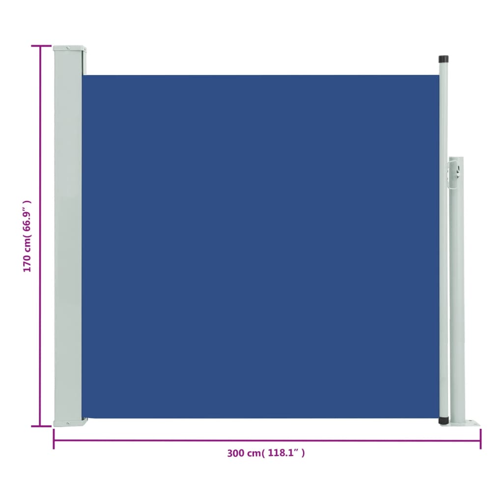vidaXL Прибираща се дворна странична тента, 170x300 см, синя