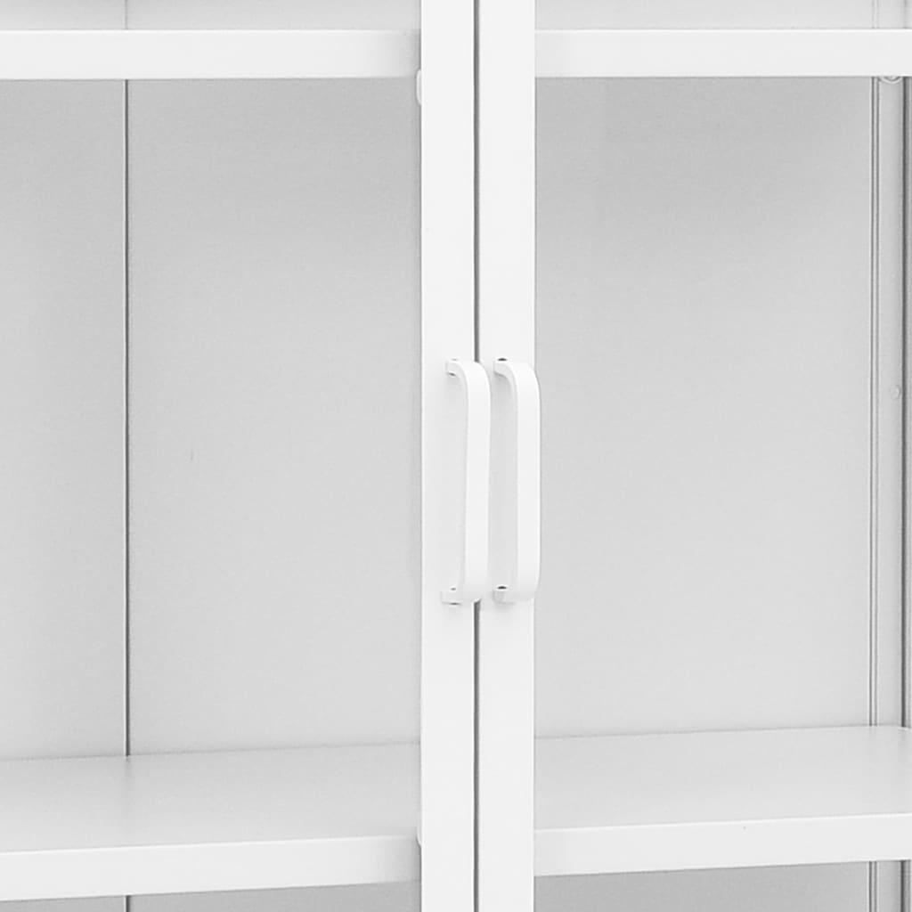 vidaXL Висок шкаф, бял, 80x35x135 см, стомана и закалено стъкло