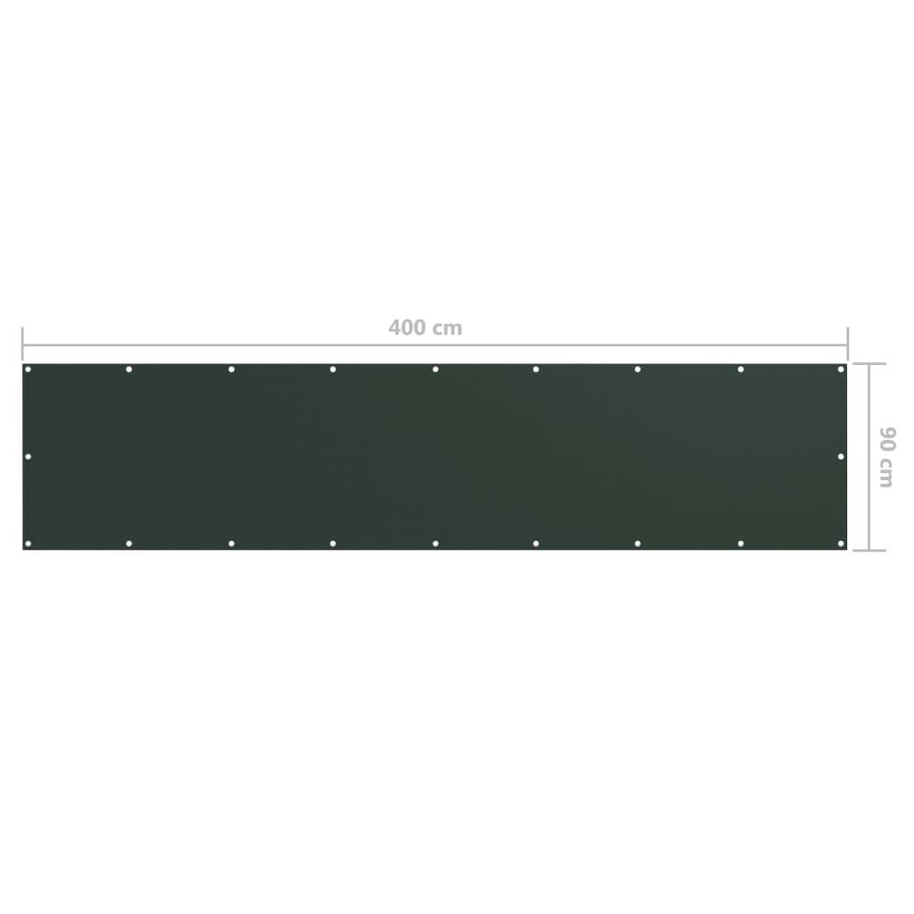 vidaXL Балконски параван, тъмнозелен, 90x400 см, плат оксфорд