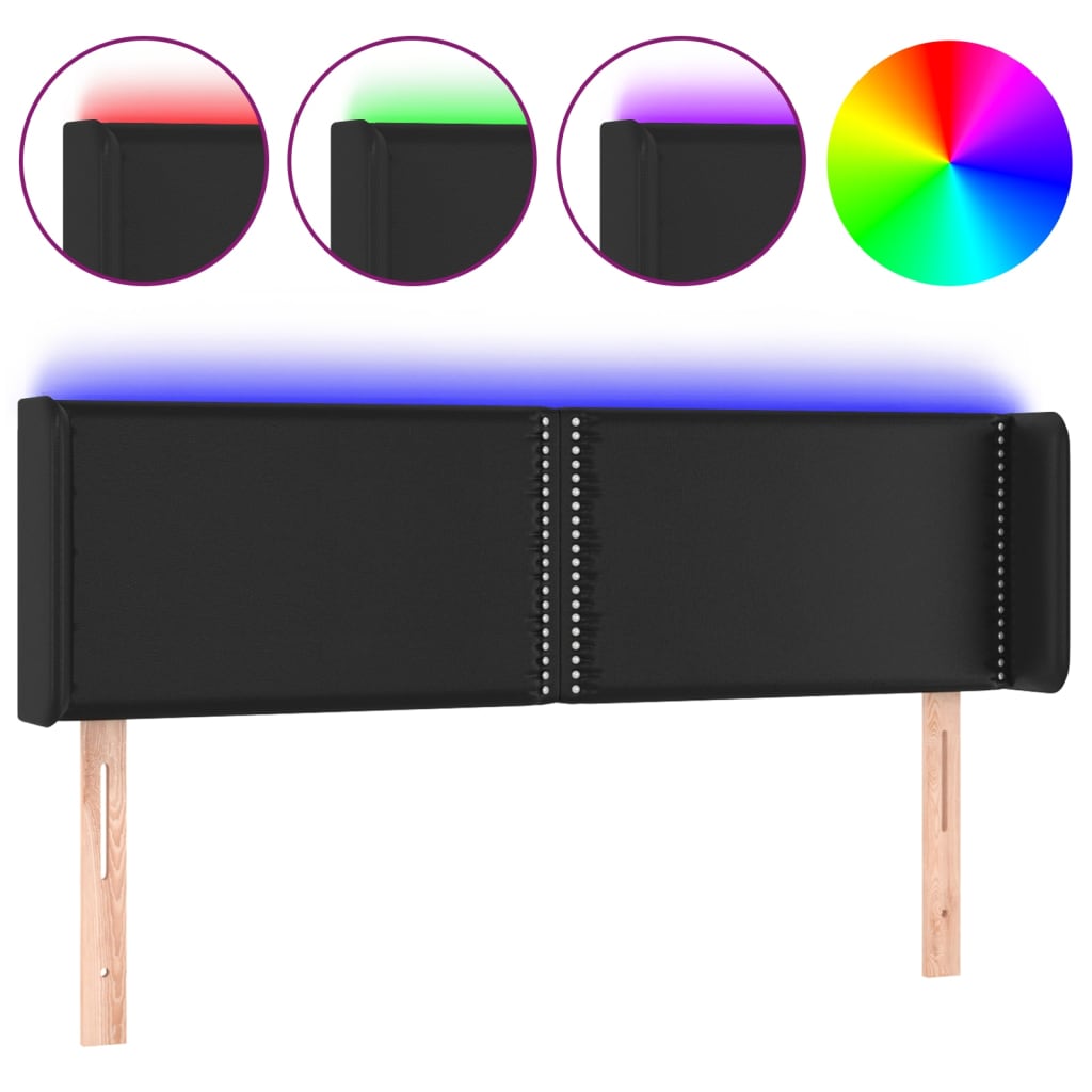 vidaXL LED горна табла за легло, черна, 147x16x78/88 см