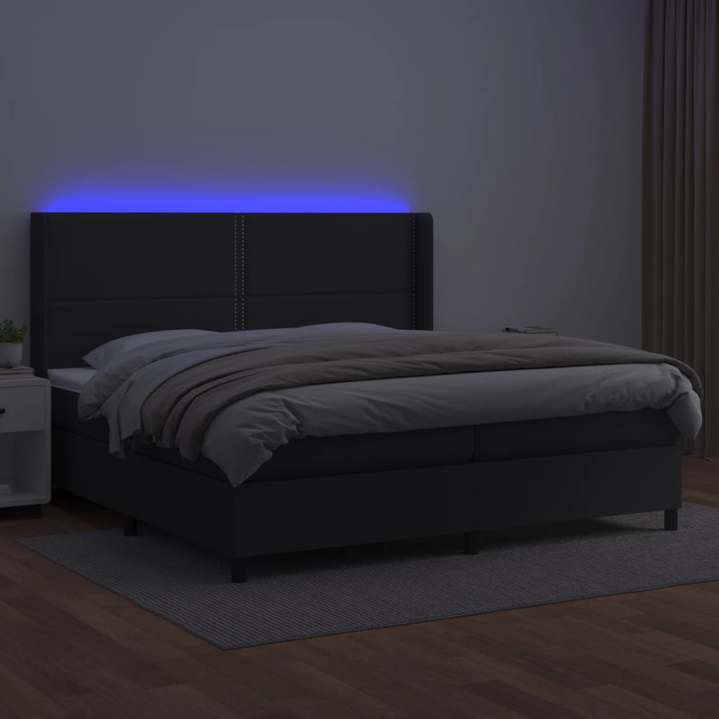 vidaXL Боксспринг легло с матрак и LED черно 200x200см изкуствена кожа