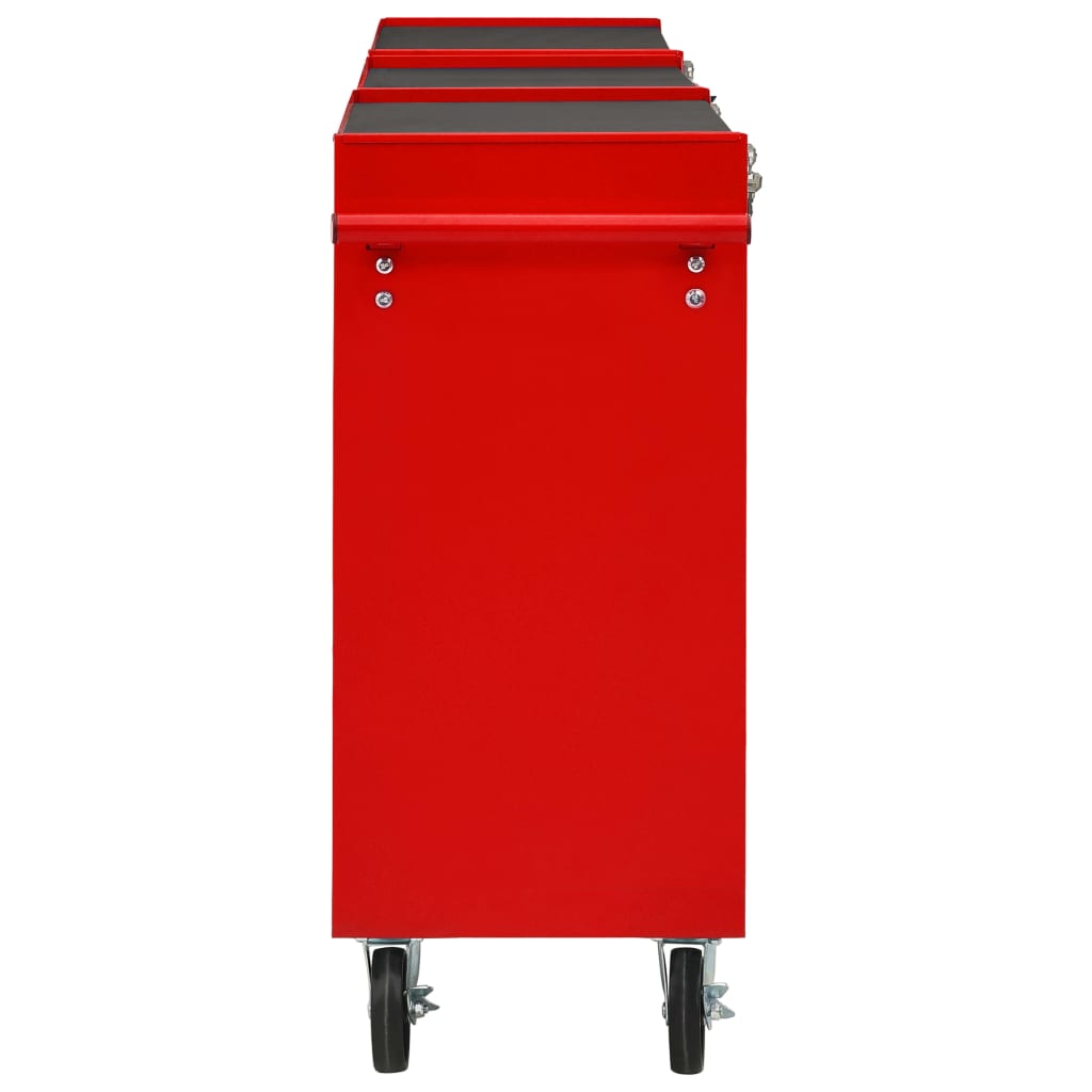 vidaXL Количка за инструменти с 15 чекмеджета, стомана, червена